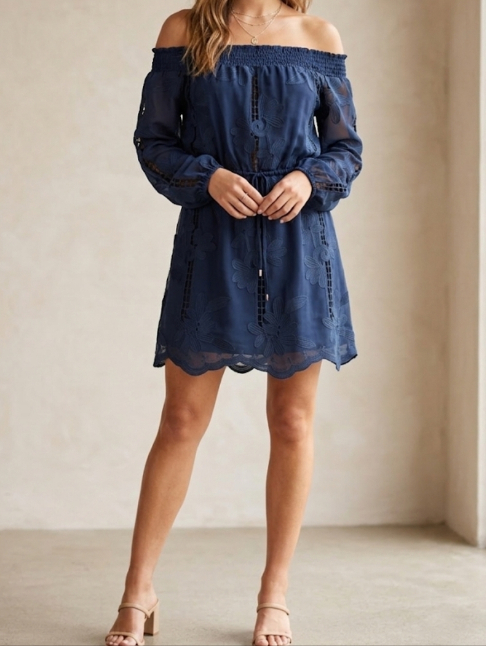 Revolve Lovers + Friends Kory Embroidered Off-Shoulder Mini Dress Navy Size M